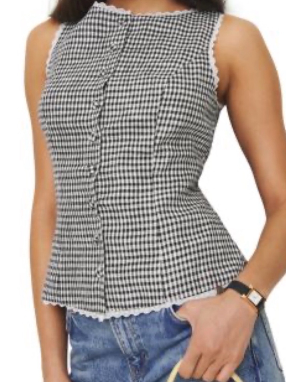 Reformation Womens Amela Linen Peasant Gingham Plaid Blouse Top, Size 0